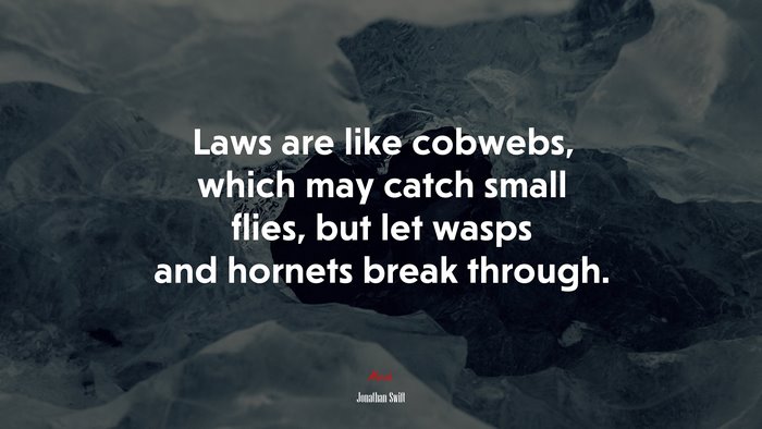 Laws are like cobwebs, which may catch small flies, but let wasps and hornets break through. | Jonathan Swift quote