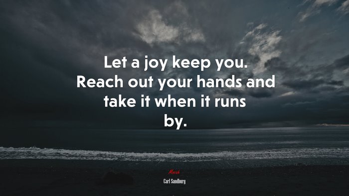 Let a joy keep you. Reach out your hands and take it when it runs by. | Carl Sandburg quote
