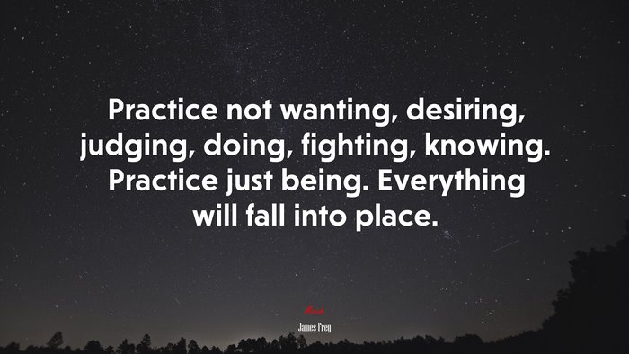 Practice not wanting, desiring, judging, doing, fighting, knowing. Practice just being. Everything will fall into place. | James Frey quote