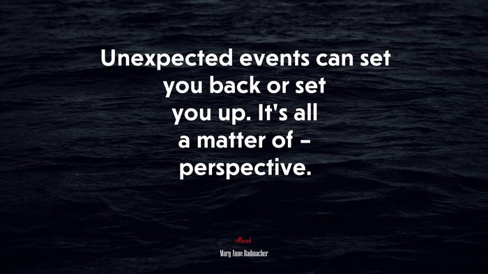 Unexpected events can set you back or set you up. It’s all a matter of – perspective. | Mary Anne Radmacher quote