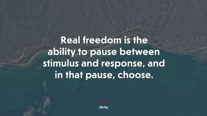 Real freedom is the ability to pause between stimulus and response, and in that pause, choose. | Rollo May quote