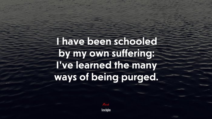 I have been schooled by my own suffering: I’ve learned the many ways of being purged. | Aeschylus quote