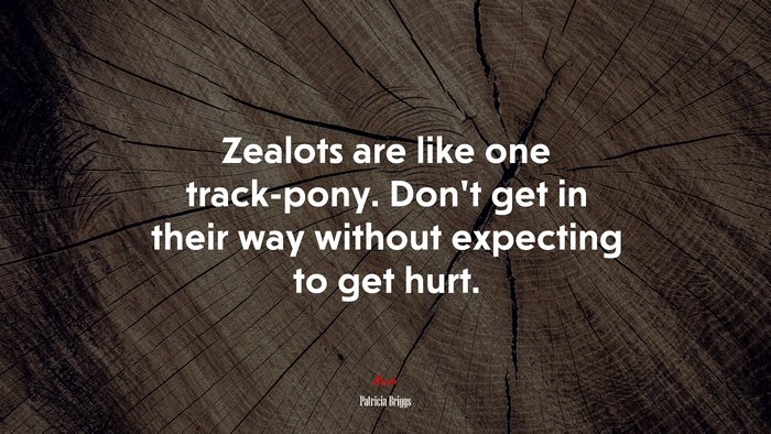 Zealots are like one track-pony. Don’t get in their way without expecting to get hurt. | Patricia Briggs quote