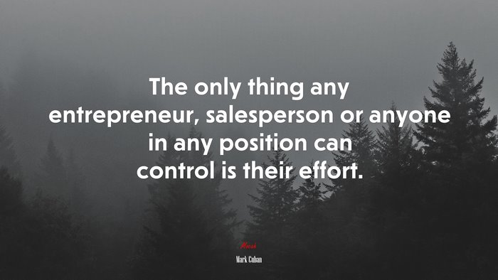 The only thing any entrepreneur, salesperson or anyone in any position can control is their effort. | Mark Cuban quote