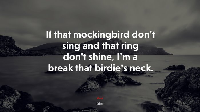 If that mockingbird don’t sing and that ring don’t shine, I’m a break that birdie’s neck. | Eminem quote