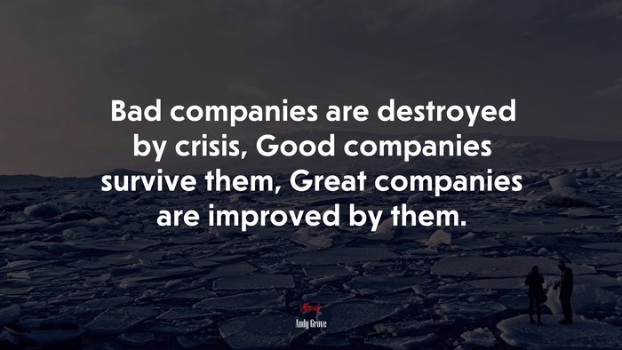Bad companies are destroyed by crisis, Good companies survive them, Great companies are improved by them. | Andy Grove quote