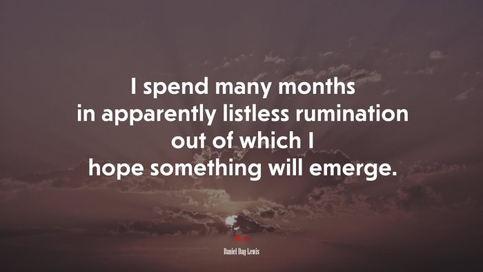 I spend many months in apparently listless rumination out of which I hope something will emerge. | Daniel Day-Lewis quote