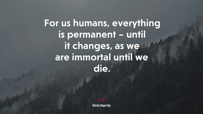 For us humans, everything is permanent – until it changes, as we are immortal until we die. | Malcolm Muggeridge quote