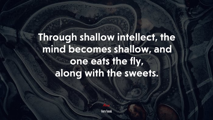 Through shallow intellect, the mind becomes shallow, and one eats the fly, along with the sweets. | Guru Nanak quote