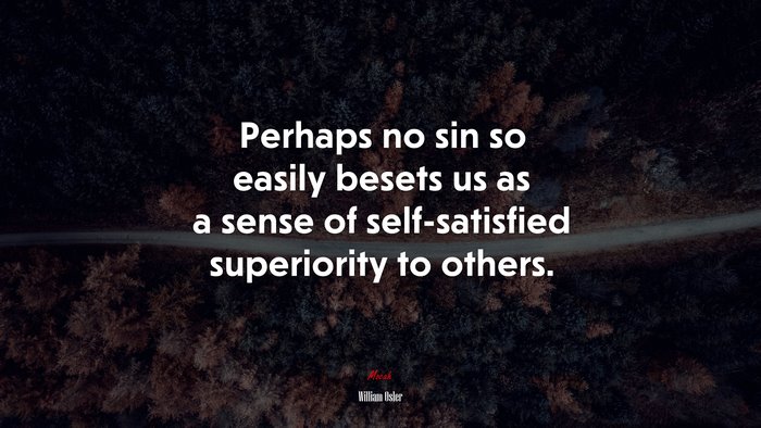 Perhaps no sin so easily besets us as a sense of self-satisfied superiority to others. | William Osler quote