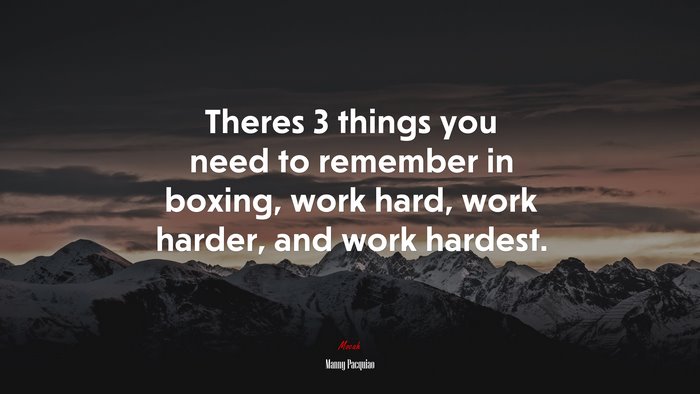 Theres 3 things you need to remember in boxing, work hard, work harder, and work hardest. | Manny Pacquiao quote