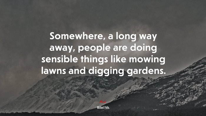 Somewhere, a long way away, people are doing sensible things like mowing lawns and digging gardens. | Michael Palin quote
