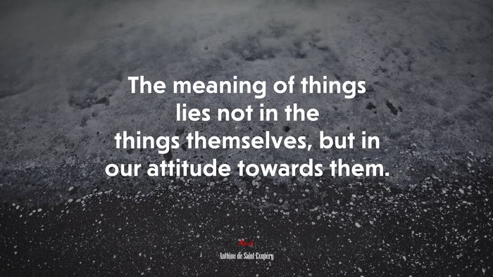 The meaning of things lies not in the things themselves, but in our attitude towards them. | Antoine de Saint-Exupéry quote