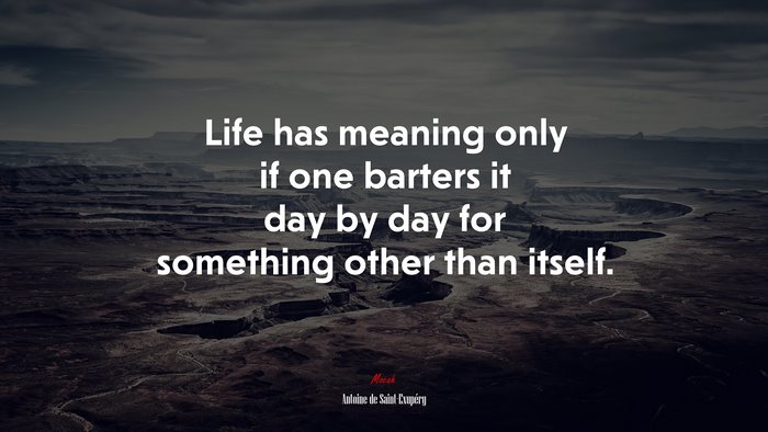 Life has meaning only if one barters it day by day for something other than itself. | Antoine de Saint-Exupéry quote