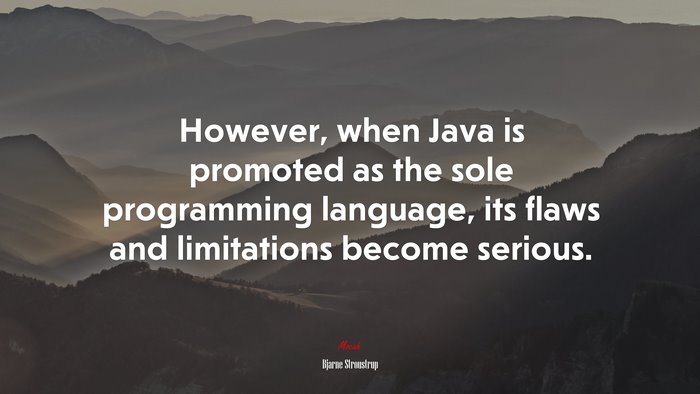 However, when Java is promoted as the sole programming language, its flaws and limitations become serious. | Bjarne Stroustrup quote