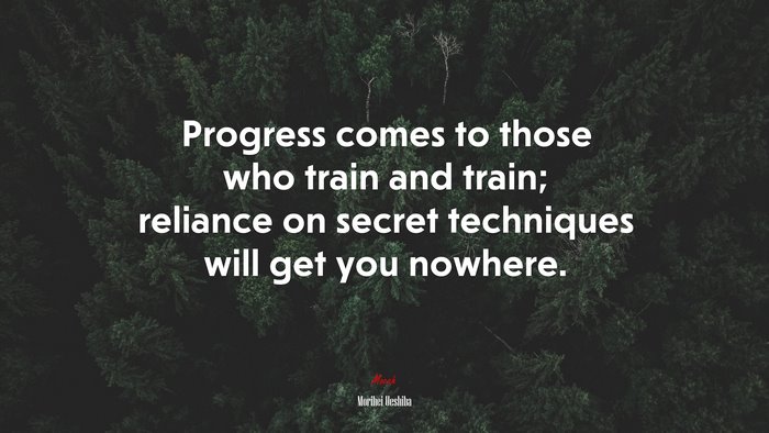 Progress comes to those who train and train; reliance on secret techniques will get you nowhere. | Morihei Ueshiba quote