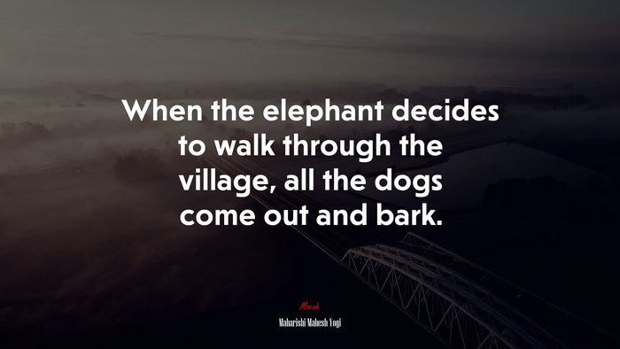 When the elephant decides to walk through the village, all the dogs come out and bark. | Maharishi Mahesh Yogi quote