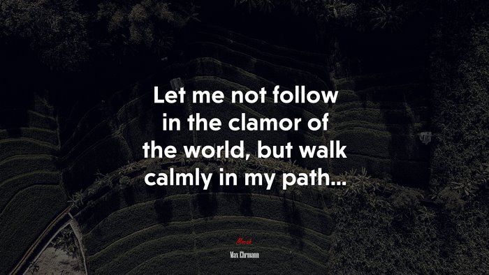 Let me not follow in the clamor of the world, but walk calmly in my path... | Max Ehrmann quote