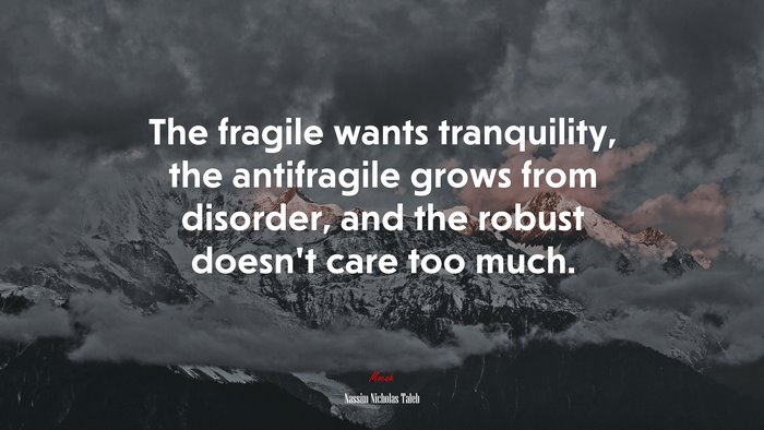 The fragile wants tranquility, the antifragile grows from disorder, and the robust doesn’t care too much. | Nassim Nicholas Taleb quote