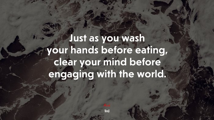 Just as you wash your hands before eating, clear your mind before engaging with the world. | Mooji quote