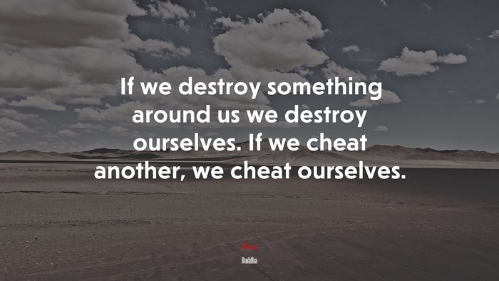 If we destroy something around us we destroy ourselves. If we cheat another, we cheat ourselves. | Buddha quote