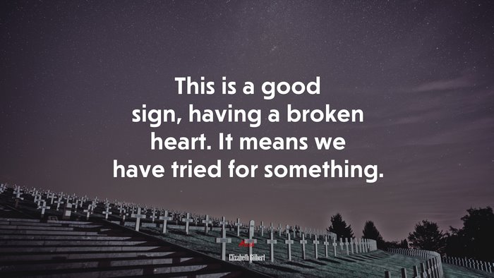 This is a good sign, having a broken heart. It means we have tried for something. | Elizabeth Gilbert quote