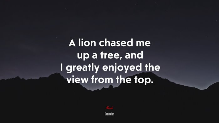 A lion chased me up a tree, and I greatly enjoyed the view from the top. | Confucius quote