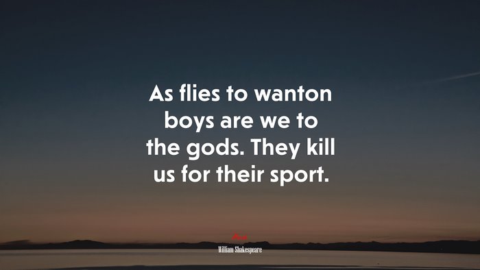 As flies to wanton boys are we to the gods. They kill us for their sport. | William Shakespeare quote