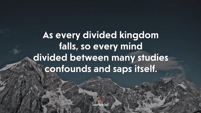 As every divided kingdom falls, so every mind divided between many studies confounds and saps itself. | Leonardo da Vinci quote