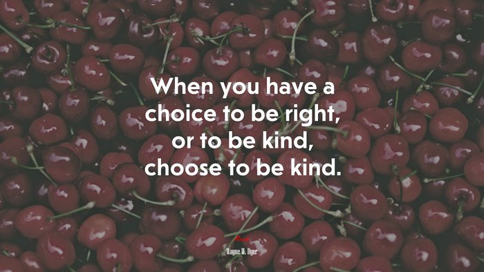 When you have a choice to be right, or to be kind, choose to be kind. | Wayne W. Dyer quote