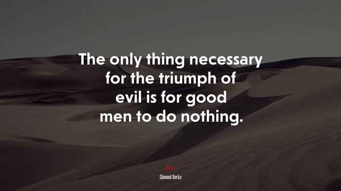 The only thing necessary for the triumph of evil is for good men to do nothing. | Edmund Burke quote