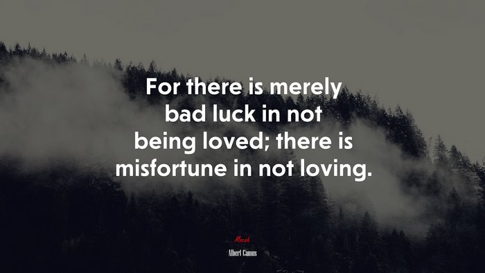 For there is merely bad luck in not being loved; there is misfortune in not loving. | Albert Camus quote