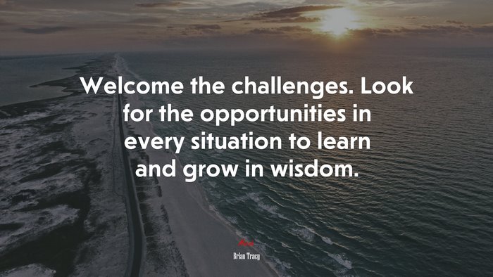 Welcome the challenges. Look for the opportunities in every situation to learn and grow in wisdom. | Brian Tracy quote