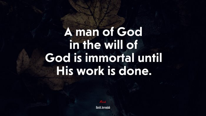 A man of God in the will of God is immortal until His work is done. | David Jeremiah quote