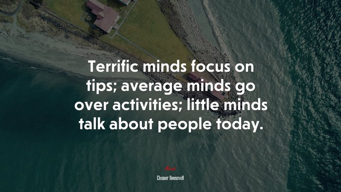 Terrific minds focus on tips; average minds go over activities; little minds talk about people today. | Eleanor Roosevelt quote