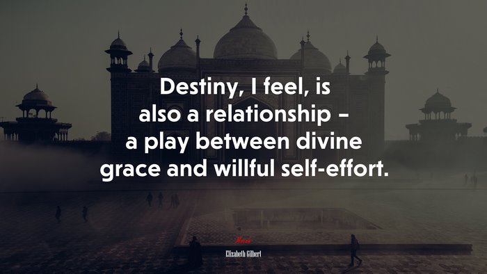 Destiny, I feel, is also a relationship – a play between divine grace and willful self-effort. | Elizabeth Gilbert quote