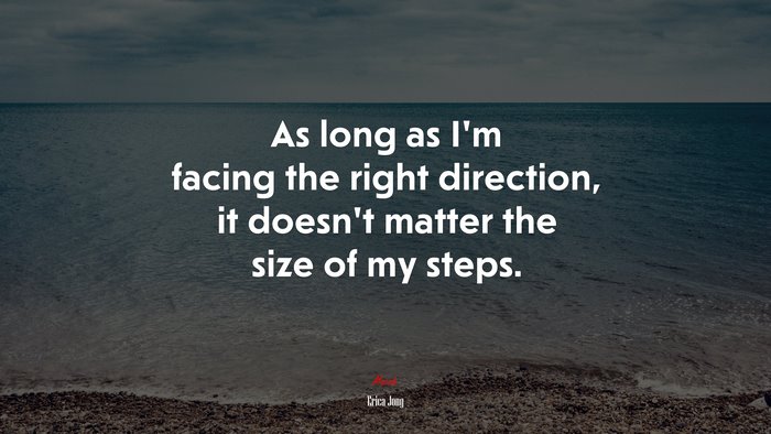 As long as I’m facing the right direction, it doesn’t matter the size of my steps. | Erica Jong quote