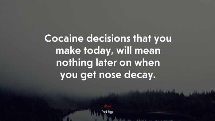 Cocaine decisions that you make today, will mean nothing later on when you get nose decay. | Frank Zappa quote