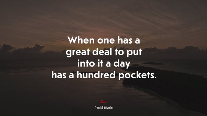 When one has a great deal to put into it a day has a hundred pockets. | Friedrich Nietzsche quote