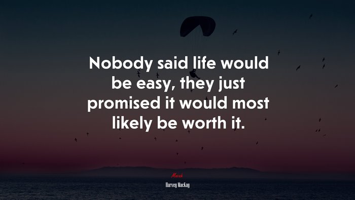 Nobody said life would be easy, they just promised it would most likely be worth it. | Harvey MacKay quote