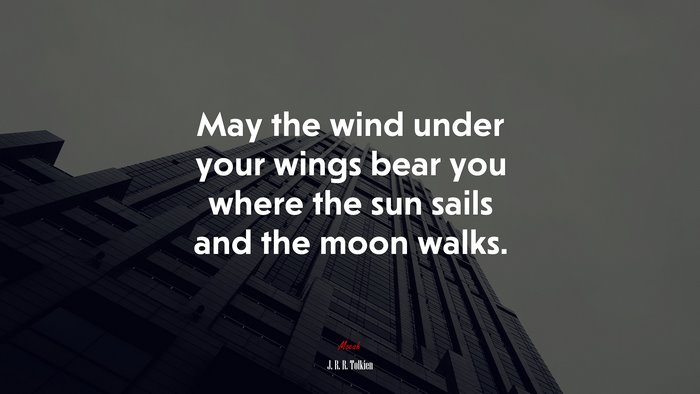 May the wind under your wings bear you where the sun sails and the moon walks. | J. R. R. Tolkien quote