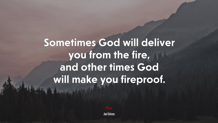 Sometimes God will deliver you from the fire, and other times God will make you fireproof. | Joel Osteen quote