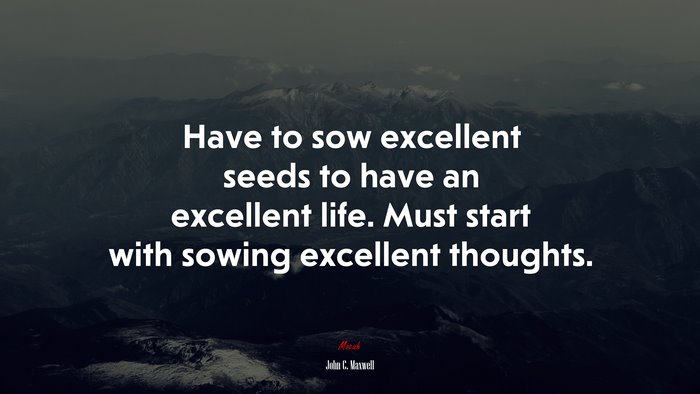 Have to sow excellent seeds to have an excellent life. Must start with sowing excellent thoughts. | John C. Maxwell quote