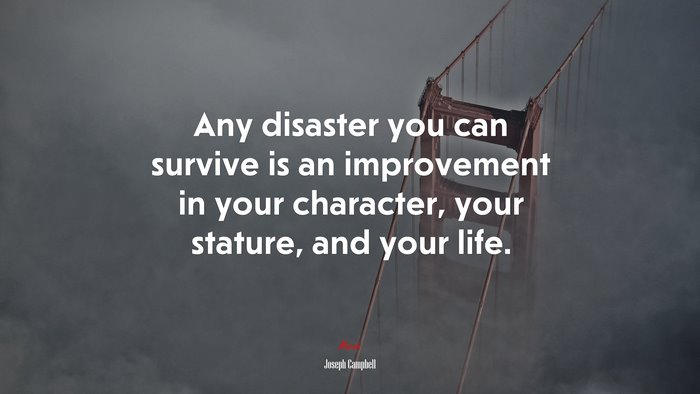 Any disaster you can survive is an improvement in your character, your stature, and your life. | Joseph Campbell quote