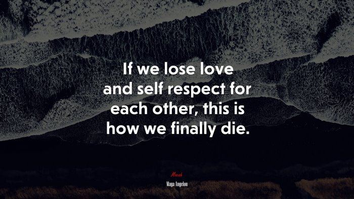 If we lose love and self respect for each other, this is how we finally die. | Maya Angelou quote