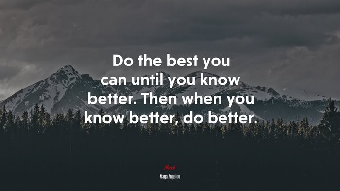 Do the best you can until you know better. Then when you know better, do better. | Maya Angelou quote