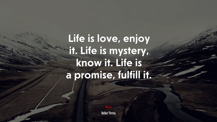 Life is love, enjoy it. Life is mystery, know it. Life is a promise, fulfill it. | Mother Teresa quote