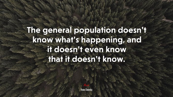 The general population doesn’t know what’s happening, and it doesn’t even know that it doesn’t know. | Noam Chomsky quote