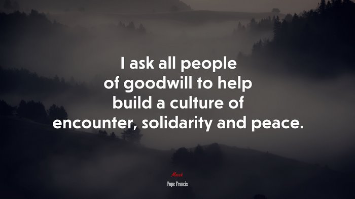 I ask all people of goodwill to help build a culture of encounter, solidarity and peace. | Pope Francis quote