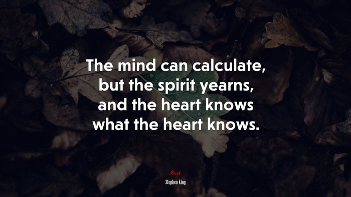 The mind can calculate, but the spirit yearns, and the heart knows what the heart knows. | Stephen King quote